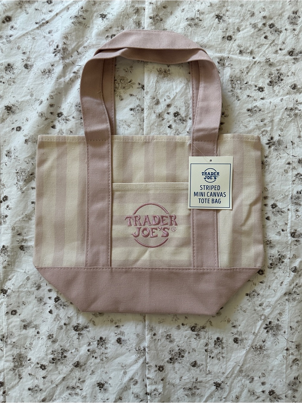 Trader Joe's Pink Striped Mini Canvas Tote Bag